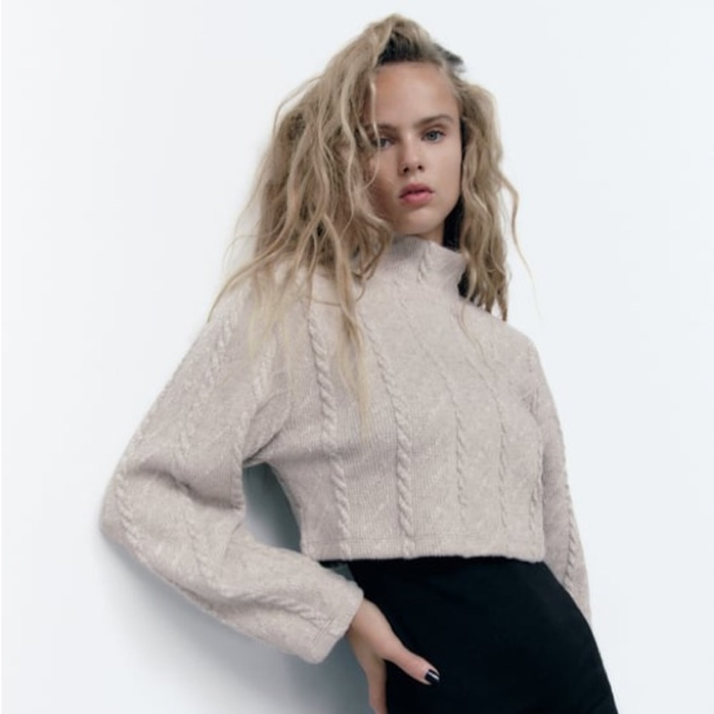 NWT Zara cable knit cropper sweatshirt